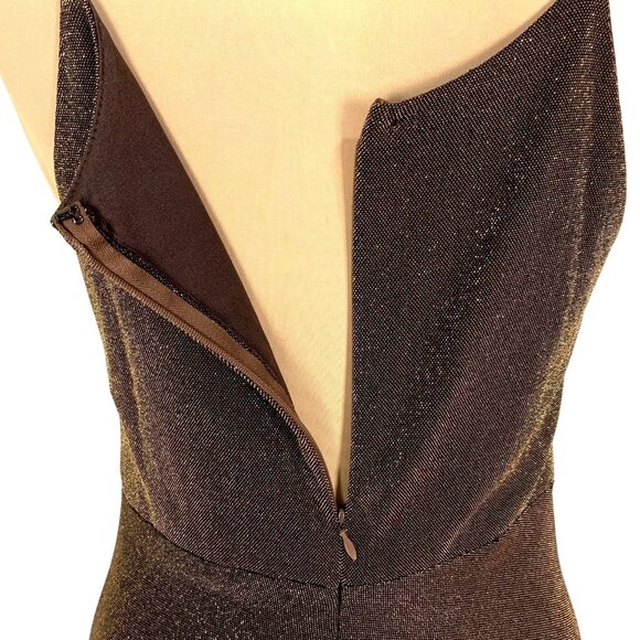 VTG Cache Bronze Shimmer Hollywood Glam Slip Dress Gown 8 Rhinestone Waist Sleek - Picture 9 of 12